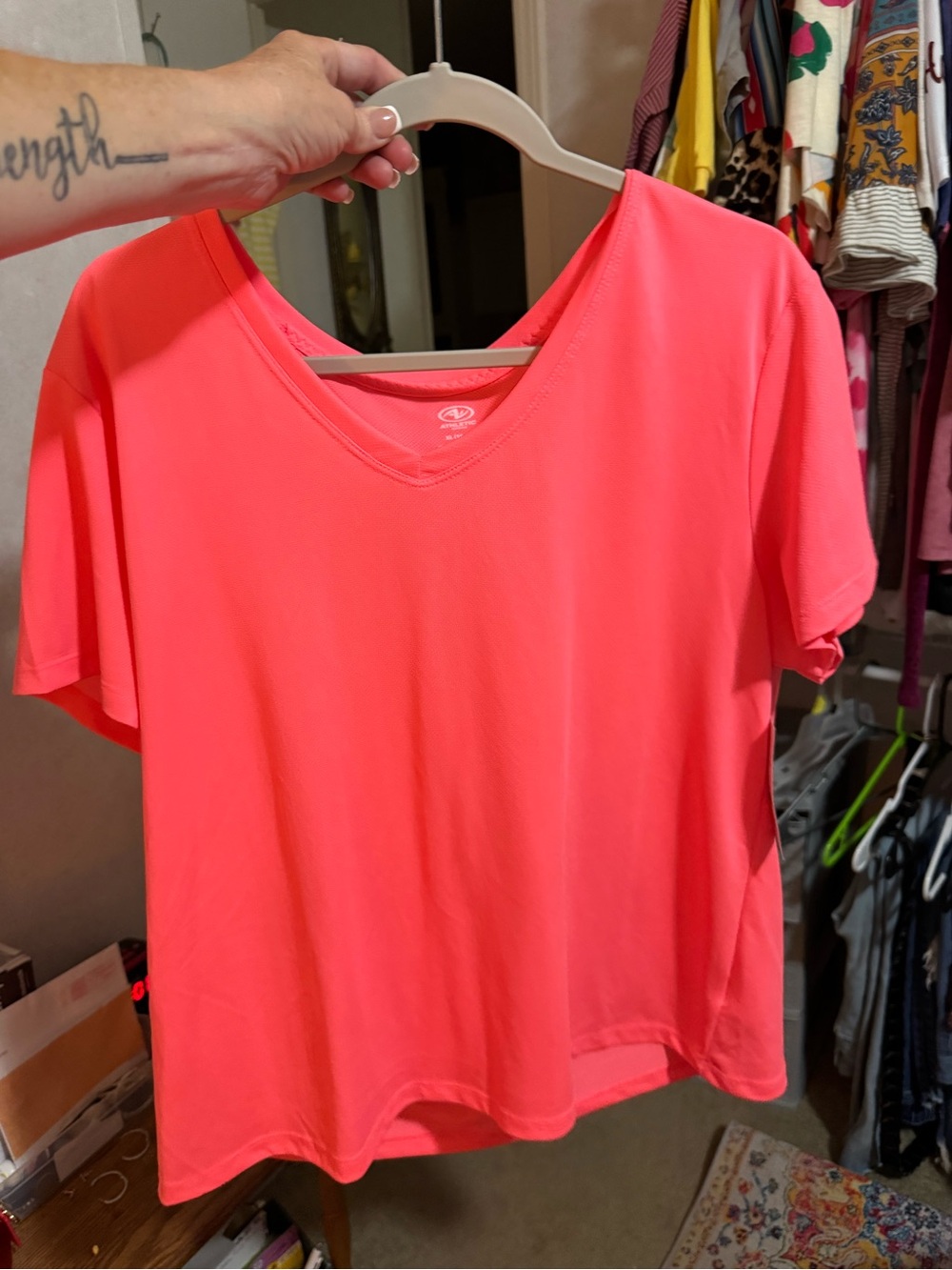 Athletic Works Neon Coral V-Neck Short Sleeve Top
